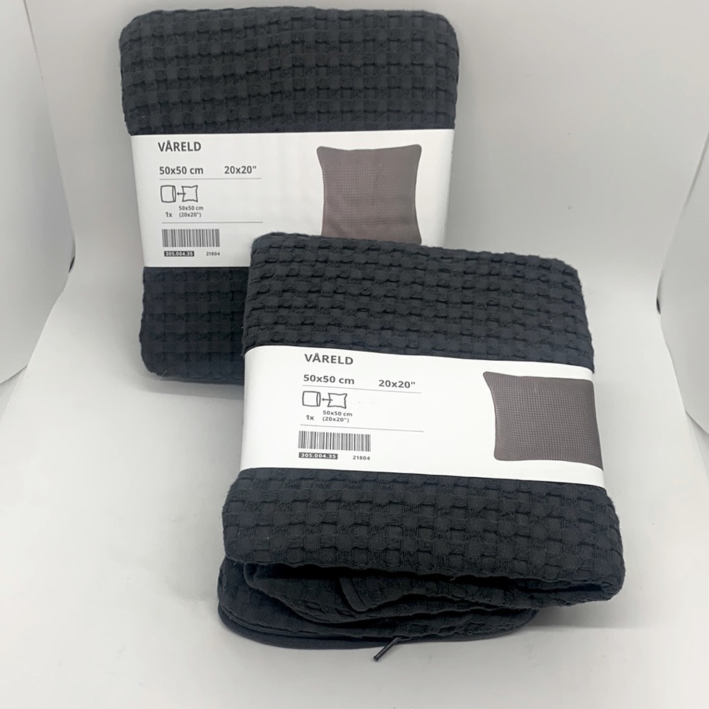 IKEA NEW (2) Vareld Pillow Cushion Cover Gray 20x20" Cotton Dense Waffle Zipper - Picture 3 of 5